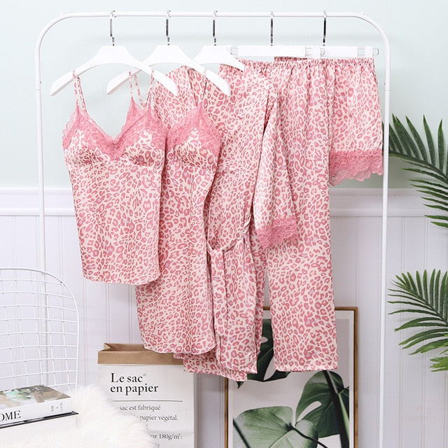 PIjama 5 pcs Oncinha Leopardo Cetim - Frete gratis