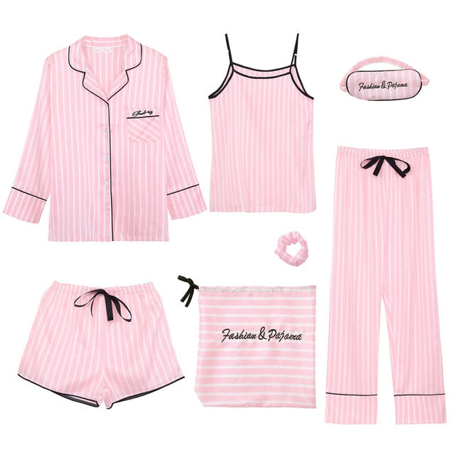 Pijama Cetim Kit 7pcs Varias Estampas - Frete Gartis