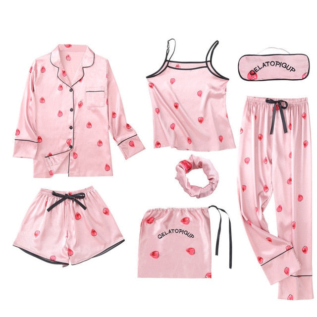 Pijama Cetim Kit 7pcs Varias Estampas - Frete Gartis