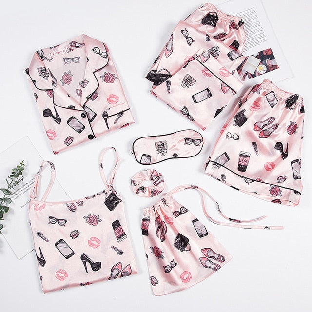 Pijama Cetim Kit 7pcs Varias Estampas - Frete Gartis