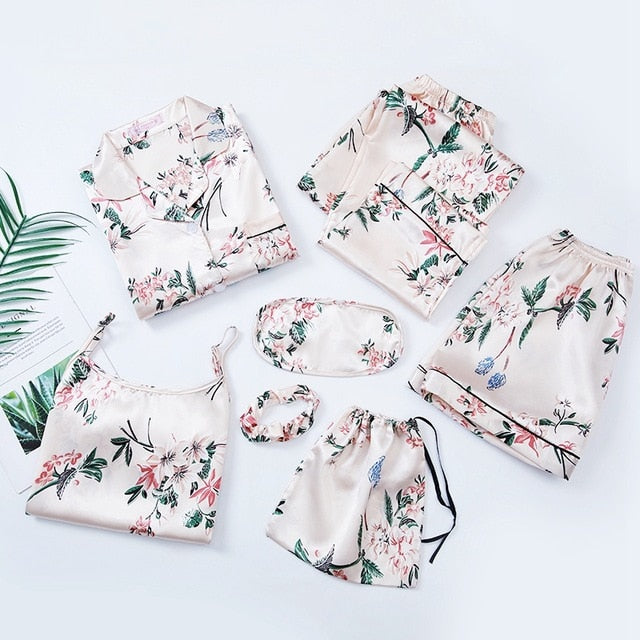 Pijama Cetim Kit 7pcs Varias Estampas - Frete Gartis