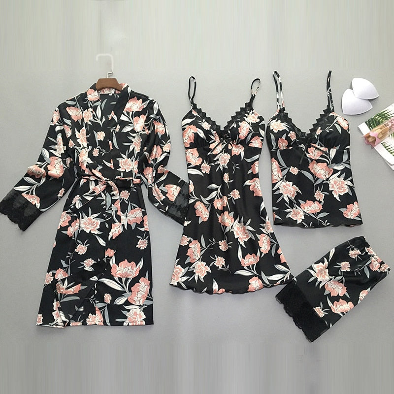 Pijama 4pcs florido - Frete Gratis