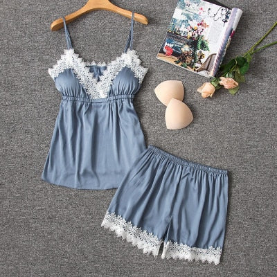 PIjama Cetim Suit 4 Pcs - Frete Gratis